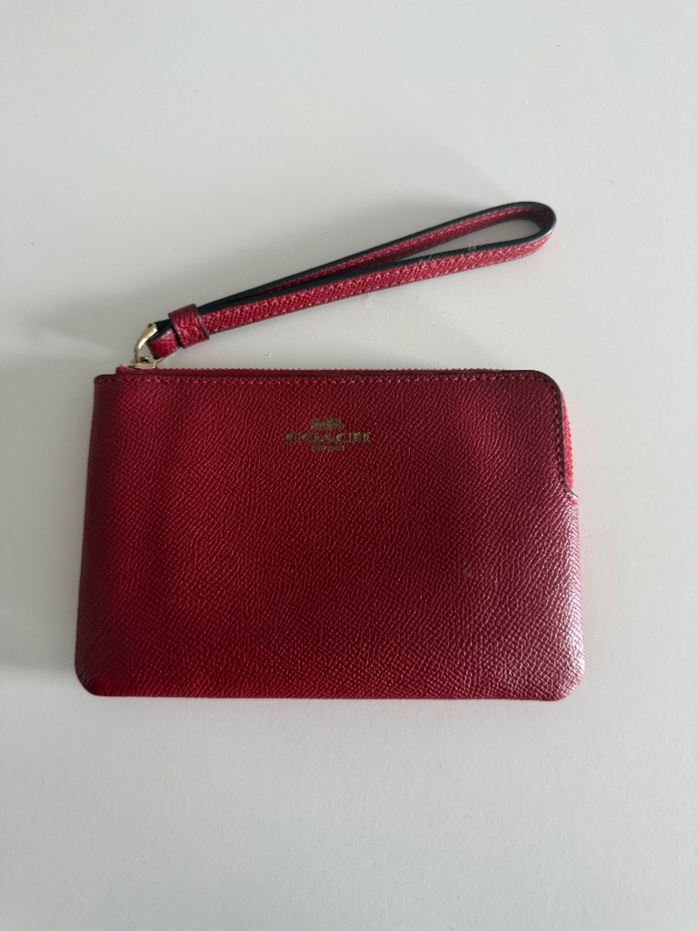 Coach Red/Gold Leather Corner Zip Wristlet EUC